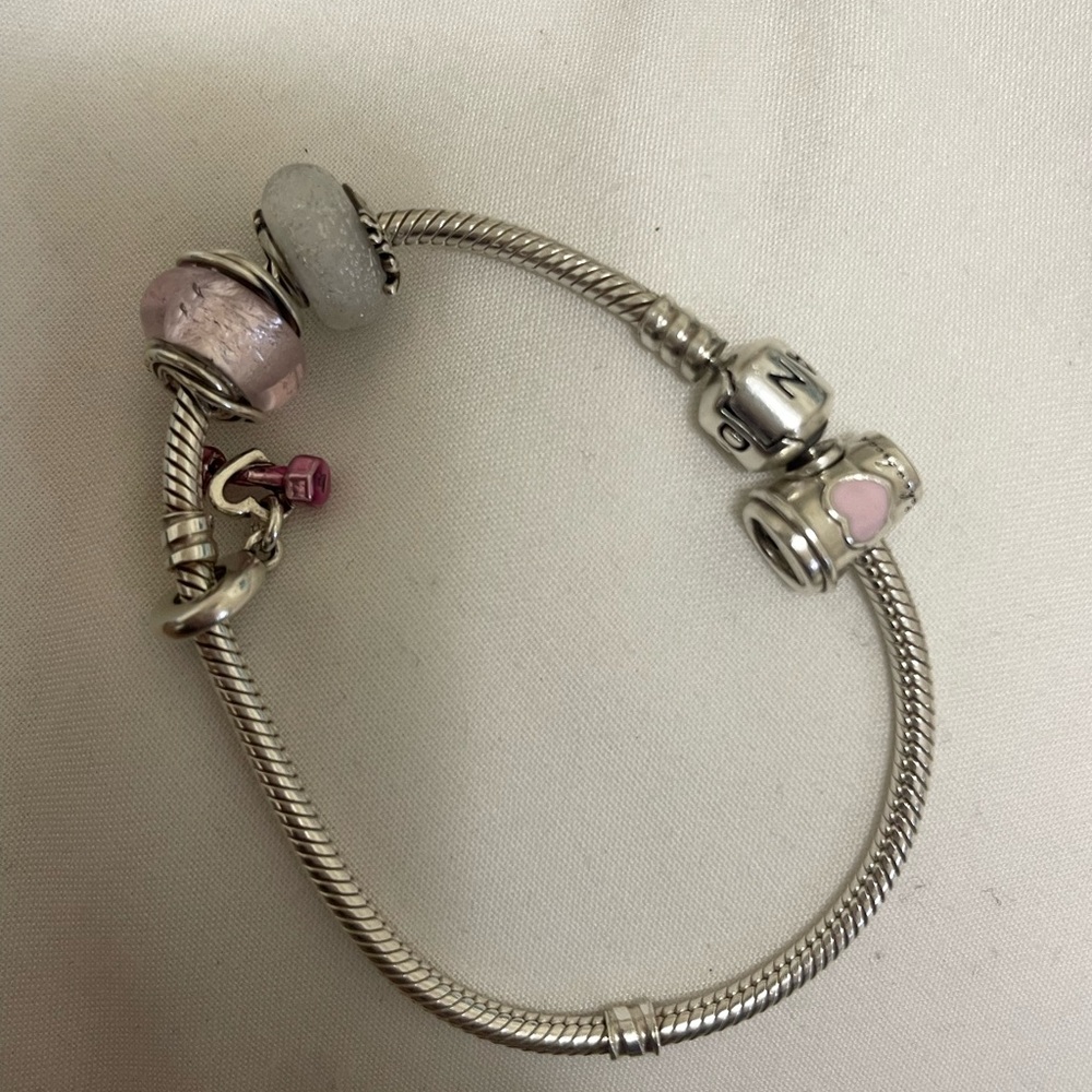 Pandora Elegant Silver and Pink Charm Bracelet